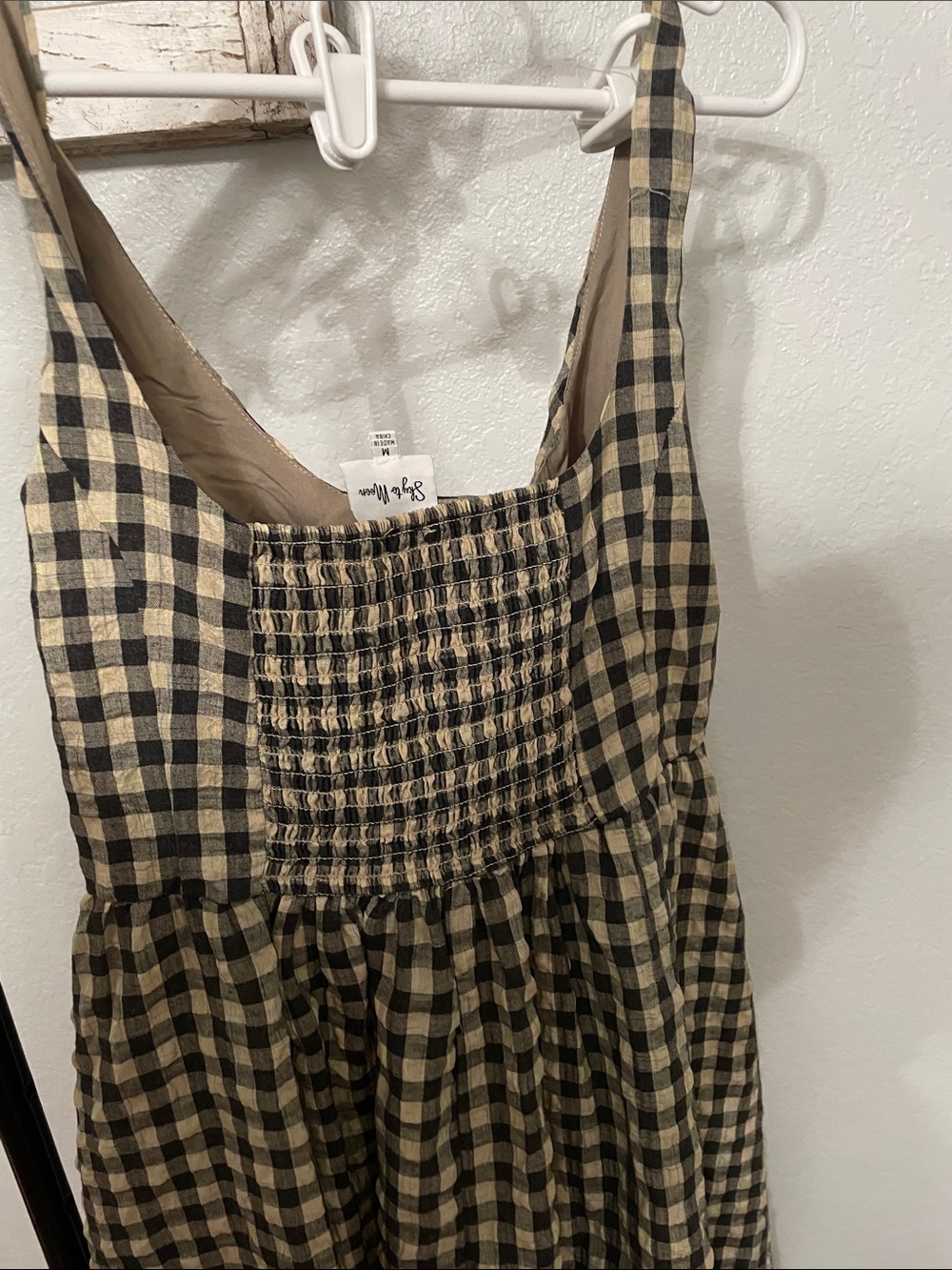 Sleeveless Gingham Maxi Dress in Black and khaki - Picture 3 of 4